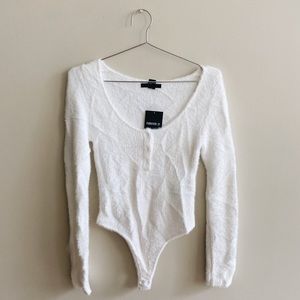 Fuzzy White Forever 21 Bodysuit